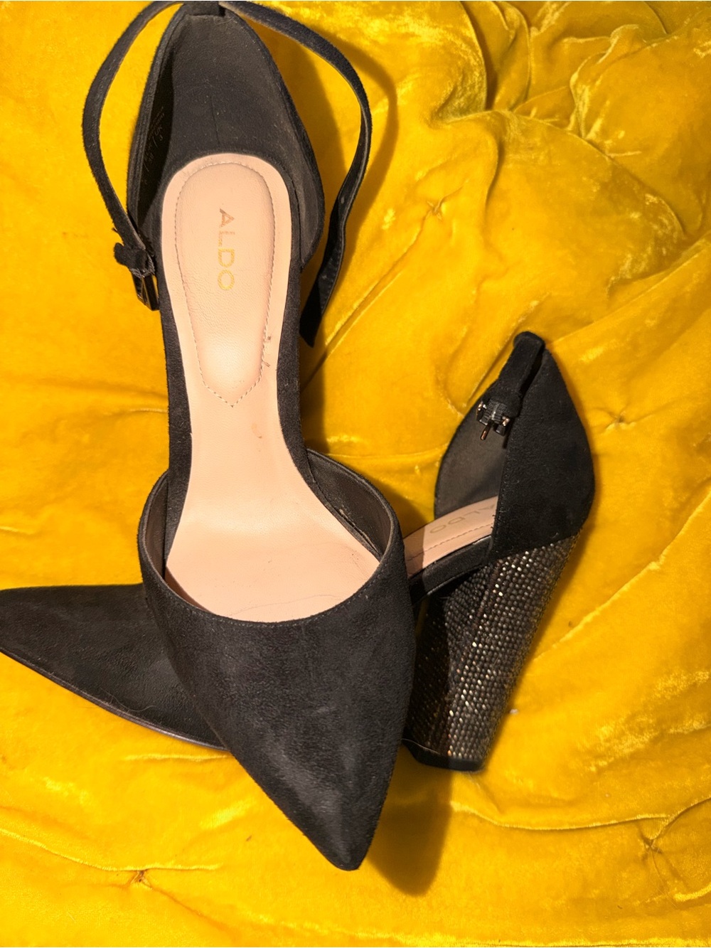 ALDO Black Suede Pointed Toe Block Heel Pumps